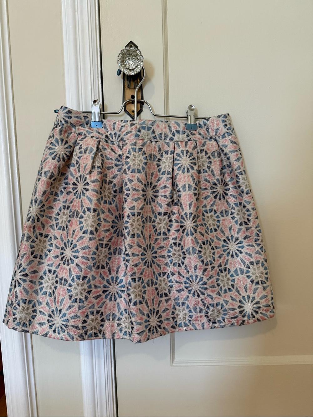 Tile Print Pleated Mini Skirt - Pink & Blue